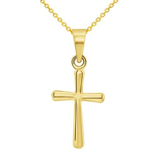 【並行輸入品】14K イエローゴールド 光沢 上品 ミニ 宗教 プレーン シンプル クロス チャーム ペンダント ネックレス， 適用なし， Je_1