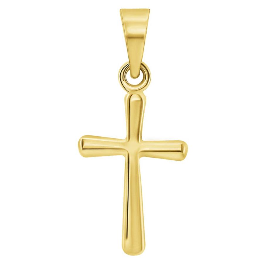 【並行輸入品】14K イエローゴールド 光沢 上品 ミニ 宗教 プレーン シンプル クロス チャーム ペンダント ネックレス， 適用なし， Je_3