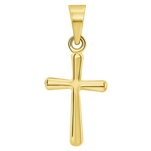 【並行輸入品】14K イエローゴールド 光沢 上品 ミニ 宗教 プレーン シンプル クロス チャーム ペンダント ネックレス， 適用なし， Je_4