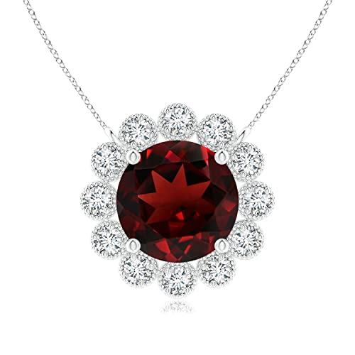 【並行輸入品】Angara Natural Garnet Halo Solitaire Pendant Necklace for Women，_1