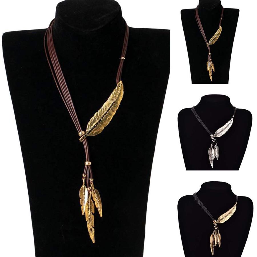 【並行輸入品】Necklaces for Women， Bohemian Rhinestone Feather Pendant Faux Le_3