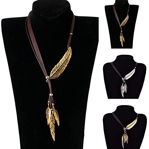 【並行輸入品】Necklaces for Women， Bohemian Rhinestone Feather Pendant Faux Le_4