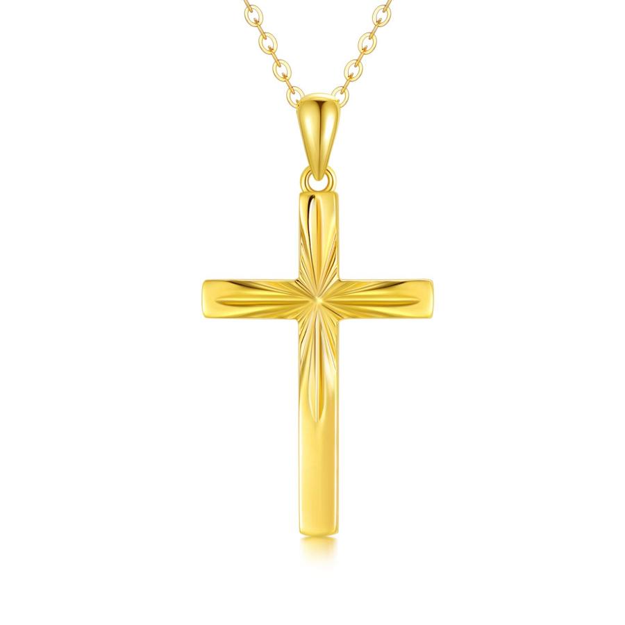 14K イエローゴールドペンダント 14金 クロスペンダント ゴールド 並行輸入品】14K 純金十字架ネックレス 女性用 デリケートなゴールド