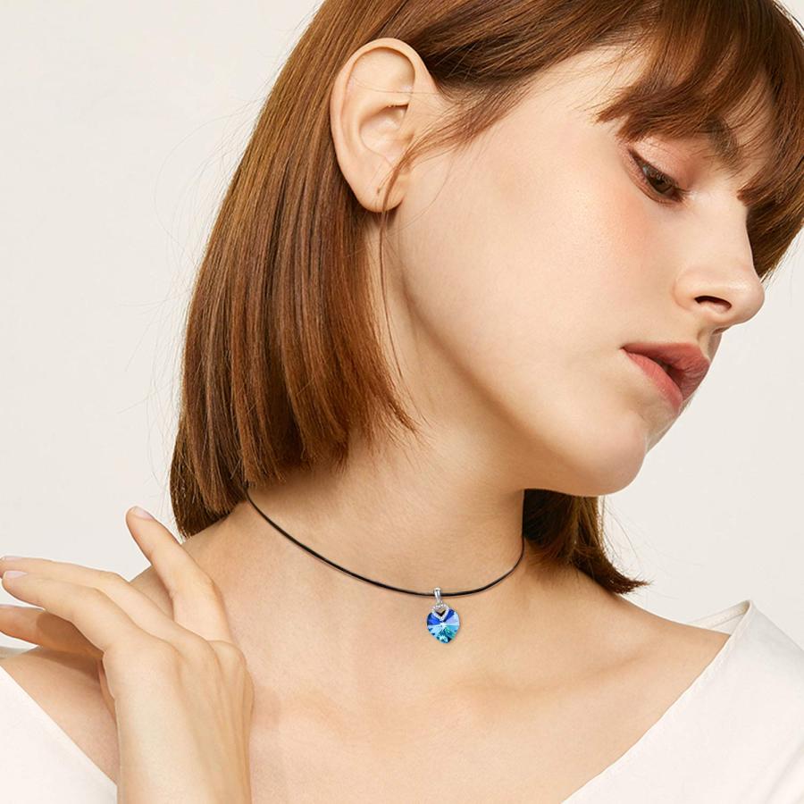 【並行輸入品】AOBOCO ブルーハートレザーチョーカーネックレス スターリングシルバーペンダント ブルーオーシャンハートクリスタル付き 女性や_3