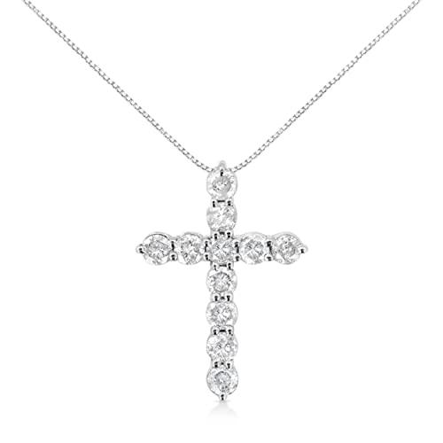 【並行輸入品】ダイヤモンド クロス ペンダント ネックレス (I J I1 I2)   金属タイプとカラット重量から選択, 金属 ジェムストーンの画像