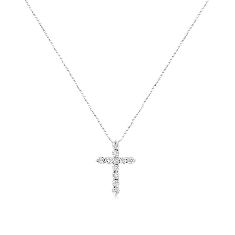 【並行輸入品】ダイヤモンド クロス ペンダント ネックレス (I J I1 I2)   金属タイプとカラット重量から選択, 金属 ジェムストーンの画像