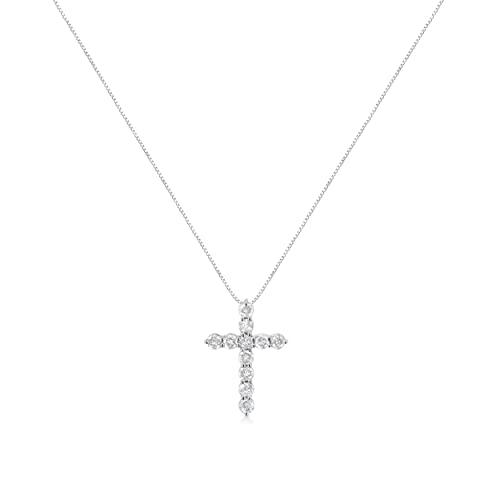 【並行輸入品】ダイヤモンド クロス ペンダント ネックレス (I J I1 I2)   金属タイプとカラット重量から選択, 金属 ジェムストーンの画像