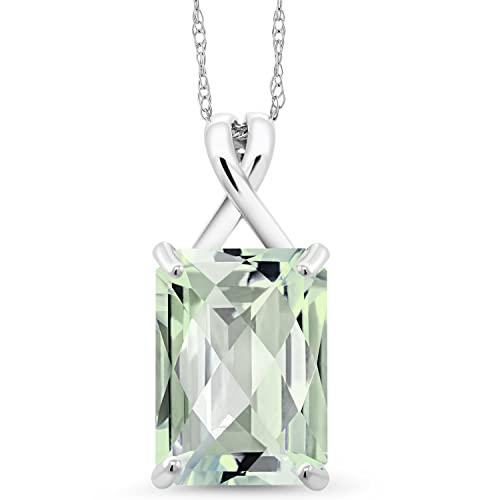 【並行輸入品】[Gem Stone King] 6.6カラット 天然 プラジオライト ネックレス レディース 10金 ホワイトゴールド K10の画像