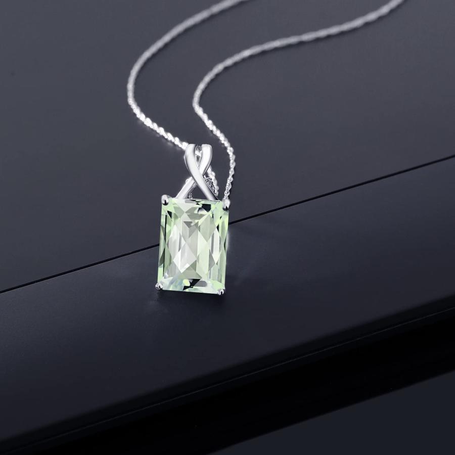 【並行輸入品】[Gem Stone King] 6.6カラット 天然 プラジオライト ネックレス レディース 10金 ホワイトゴールド K10の画像