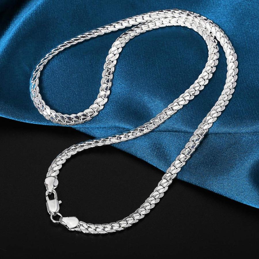 【並行輸入品】ORENTINI 6mm 925スターリングシルバーネックレスリンクチェーン 18インチ ORENTINI 6mm Flat Cuの画像
