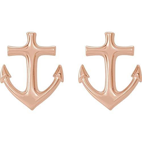 【並行輸入品】アンカースタッドピアス (8.4mm x 6.7mm)， ゴールド， 適用なし Solid 14k Rose Gold Ancho_4