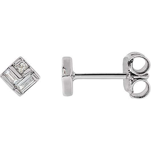 【並行輸入品】Solid 925 Sterling Silver 1/6 Cttw Diamond Geomteric Stud Earrinの画像