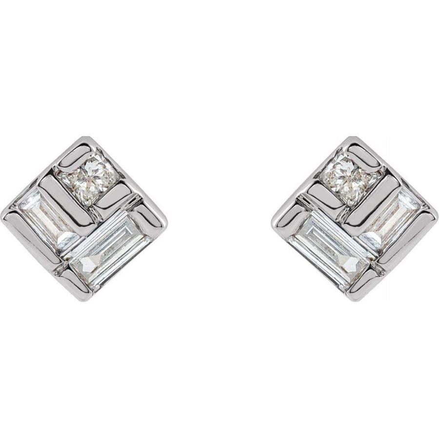 【並行輸入品】Solid 925 Sterling Silver 1/6 Cttw Diamond Geomteric Stud Earrinの画像