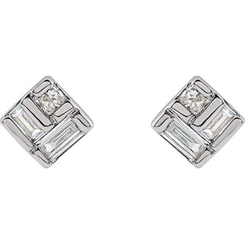 【並行輸入品】Solid 925 Sterling Silver 1/6 Cttw Diamond Geomteric Stud Earrinの画像
