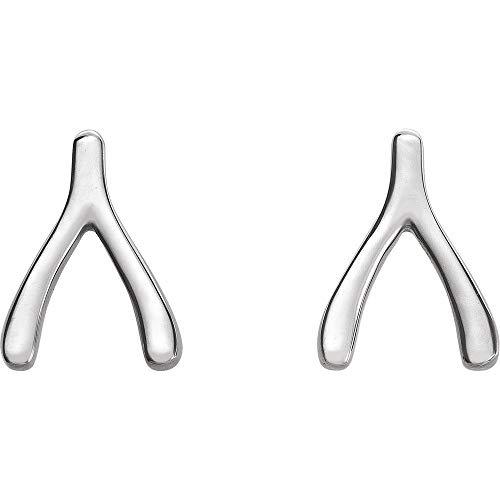 【並行輸入品】ウィッシュボーンスタッドピアス (7.8mm x 6mm), シルバー Solid 925 Sterling Silver Wisの画像