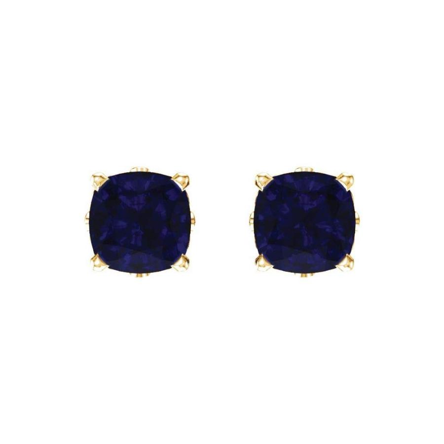 【並行輸入品】Solid 14k Yellow Gold Lab Created Blue Sapphire Stud Earringsの画像