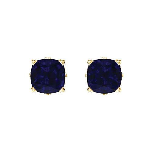 【並行輸入品】Solid 14k Yellow Gold Lab Created Blue Sapphire Stud Earringsの画像