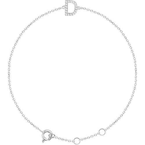 【並行輸入品】.06カラット ダイヤモンド アルファベット イニシャル文字 D 6 7インチ ブレスレット (幅=7.1mm), ホワイトゴールの画像