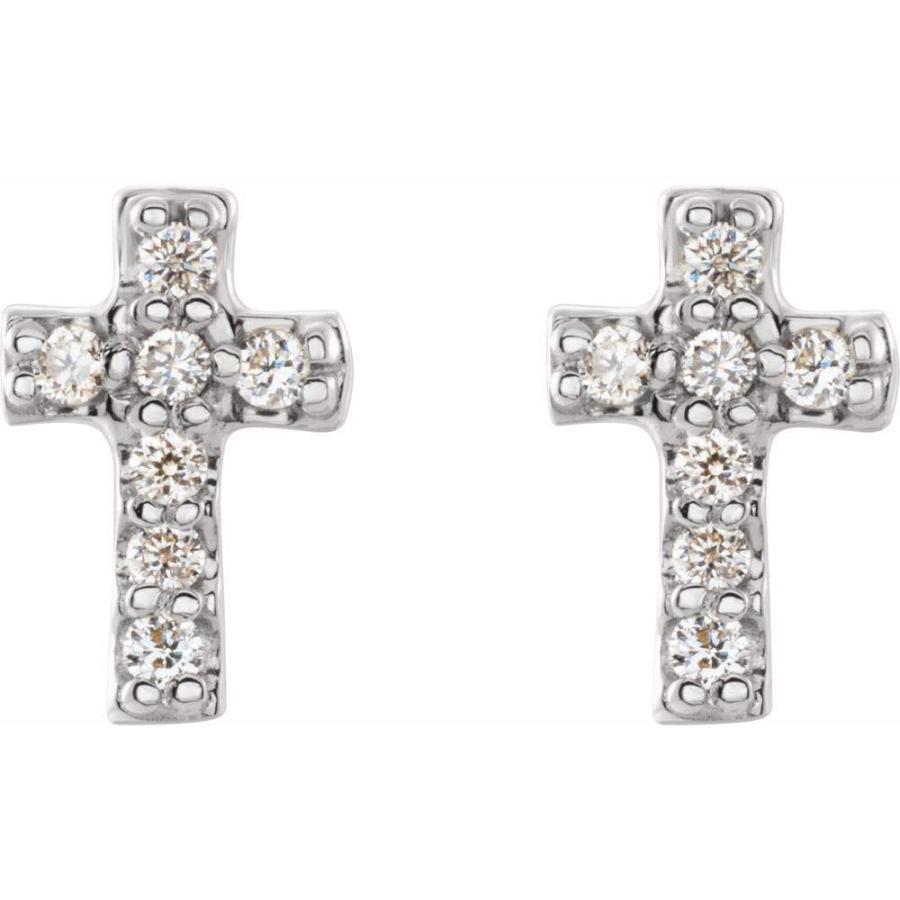 【並行輸入品】Solid 925 Sterling Silver .06 Cttw Diamond Cross Crucifix Stud Eの画像