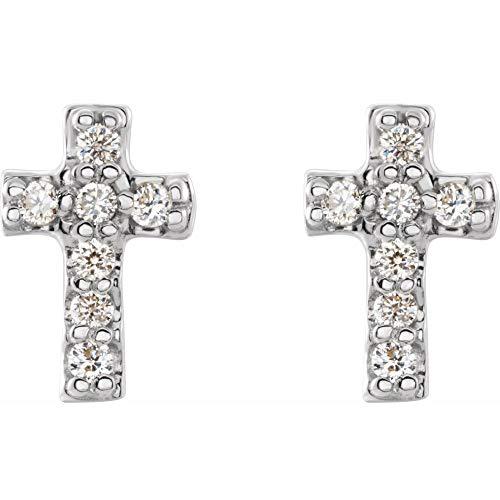 【並行輸入品】Solid 925 Sterling Silver .06 Cttw Diamond Cross Crucifix Stud Eの画像