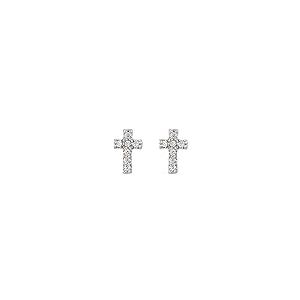 【並行輸入品】Solid 925 Sterling Silver .06 Cttw Diamond Cross Crucifix Stud Eの画像