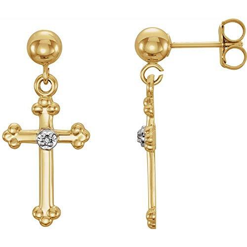 【並行輸入品】Solid 14k Yellow Gold .01 Cttw Diamond Cross Crucifix Dangle Stuの画像