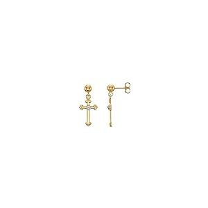 【並行輸入品】Solid 14k Yellow Gold .01 Cttw Diamond Cross Crucifix Dangle Stuの画像