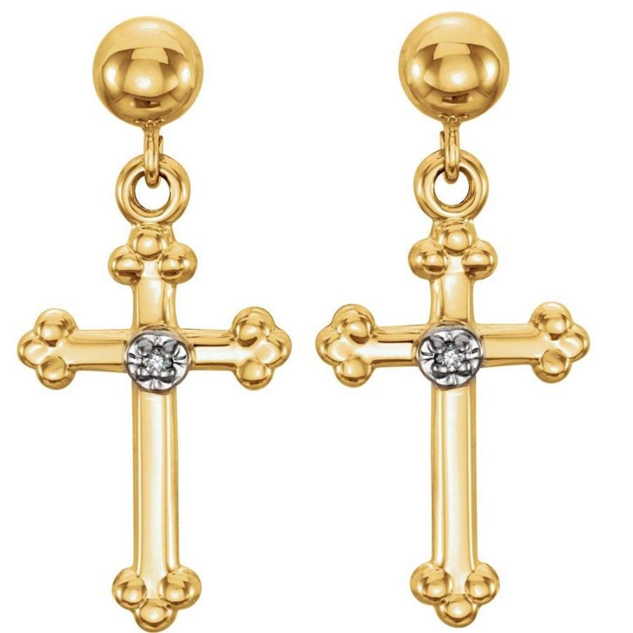 【並行輸入品】Solid 14k Yellow Gold .01 Cttw Diamond Cross Crucifix Dangle Stuの画像