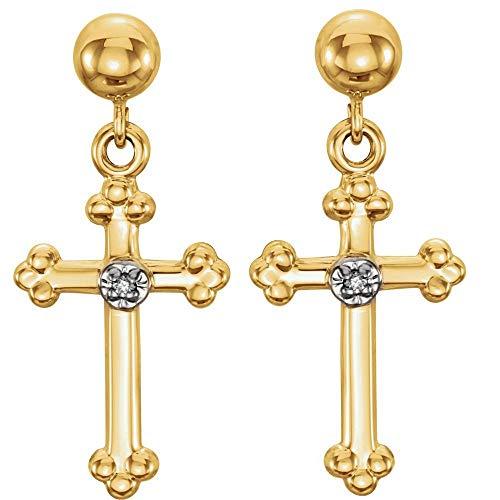 【並行輸入品】Solid 14k Yellow Gold .01 Cttw Diamond Cross Crucifix Dangle Stuの画像