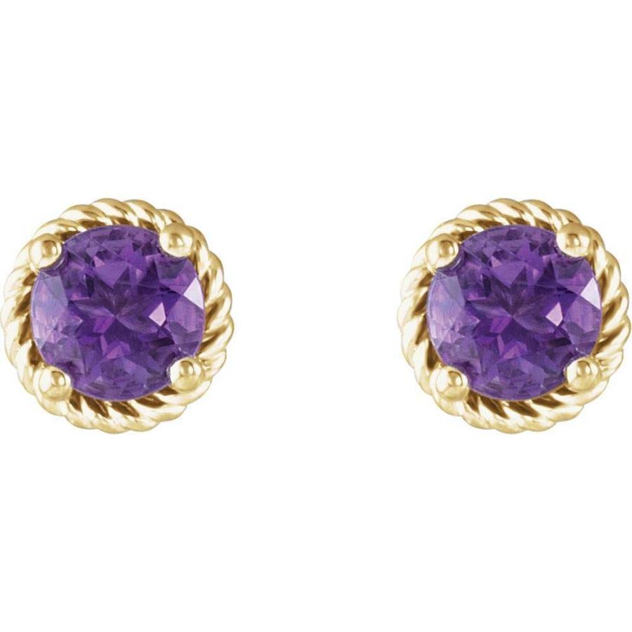 【並行輸入品】Solid 14k Yellow Gold Amethyst Rope Stud Earrings (6.7mm x 6.7mmの画像