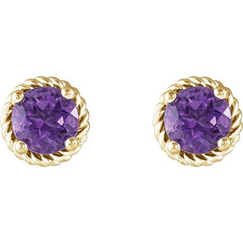 【並行輸入品】Solid 14k Yellow Gold Amethyst Rope Stud Earrings (6.7mm x 6.7mmの画像