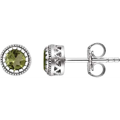 【並行輸入品】Solid 14k White Gold Peridot "August" Birthstone Stud Earrings (の画像