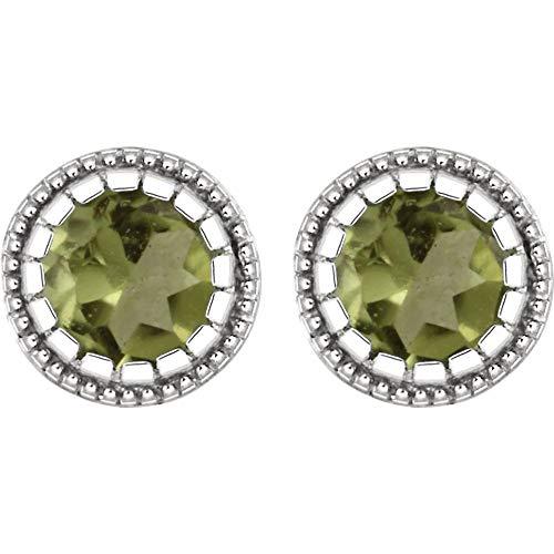 【並行輸入品】Solid 14k White Gold Peridot "August" Birthstone Stud Earrings (の画像