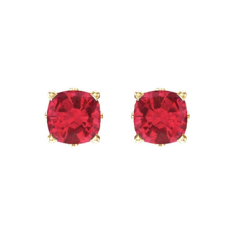 【並行輸入品】Solid 14k Yellow Gold Lab Created Ruby Stud Earringsの画像