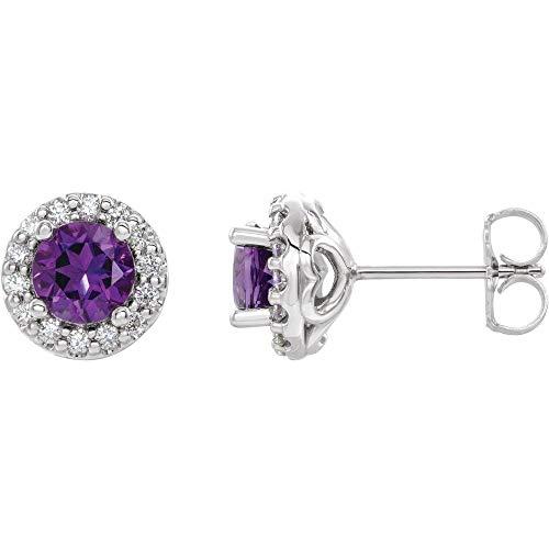 【並行輸入品】Solid 925 Sterling Silver Amethyst and 1/6 Cttw Diamond Stud Earの画像