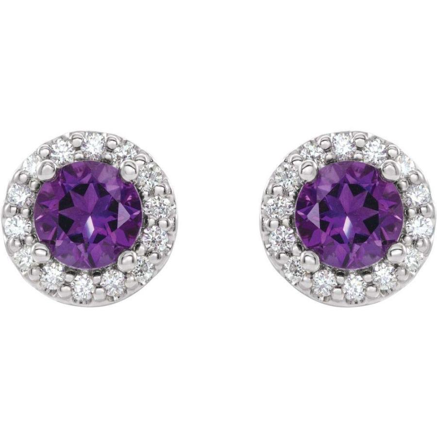 【並行輸入品】Solid 925 Sterling Silver Amethyst and 1/6 Cttw Diamond Stud Earの画像