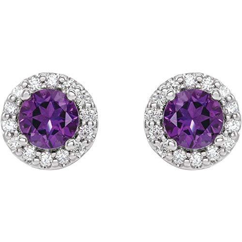 【並行輸入品】Solid 925 Sterling Silver Amethyst and 1/6 Cttw Diamond Stud Earの画像