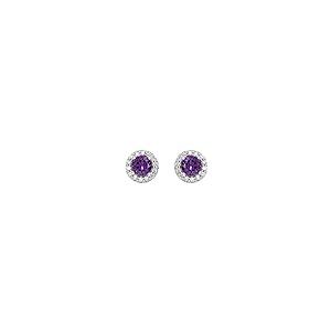 【並行輸入品】Solid 925 Sterling Silver Amethyst and 1/6 Cttw Diamond Stud Earの画像