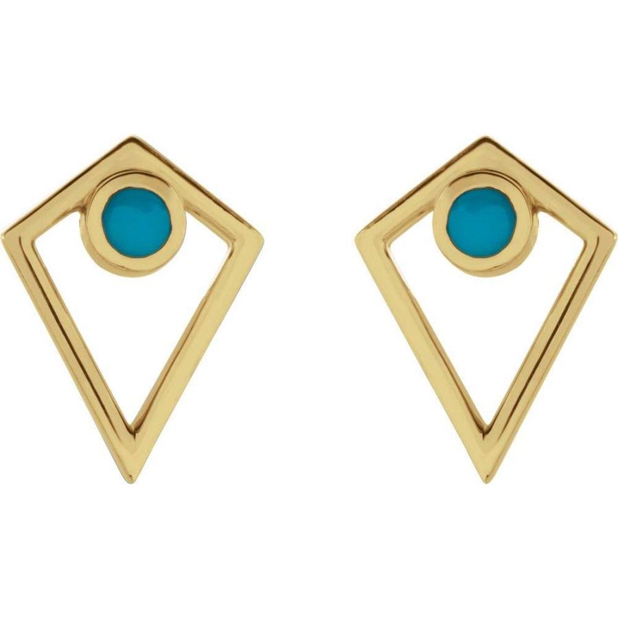 【並行輸入品】スタッドピアス (14mm x 10mm)。, ゴールド, ターコイズ Solid 14k Yellow Gold Turquoiの画像