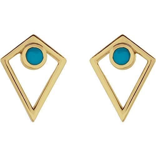 【並行輸入品】スタッドピアス (14mm x 10mm)。, ゴールド, ターコイズ Solid 14k Yellow Gold Turquoiの画像