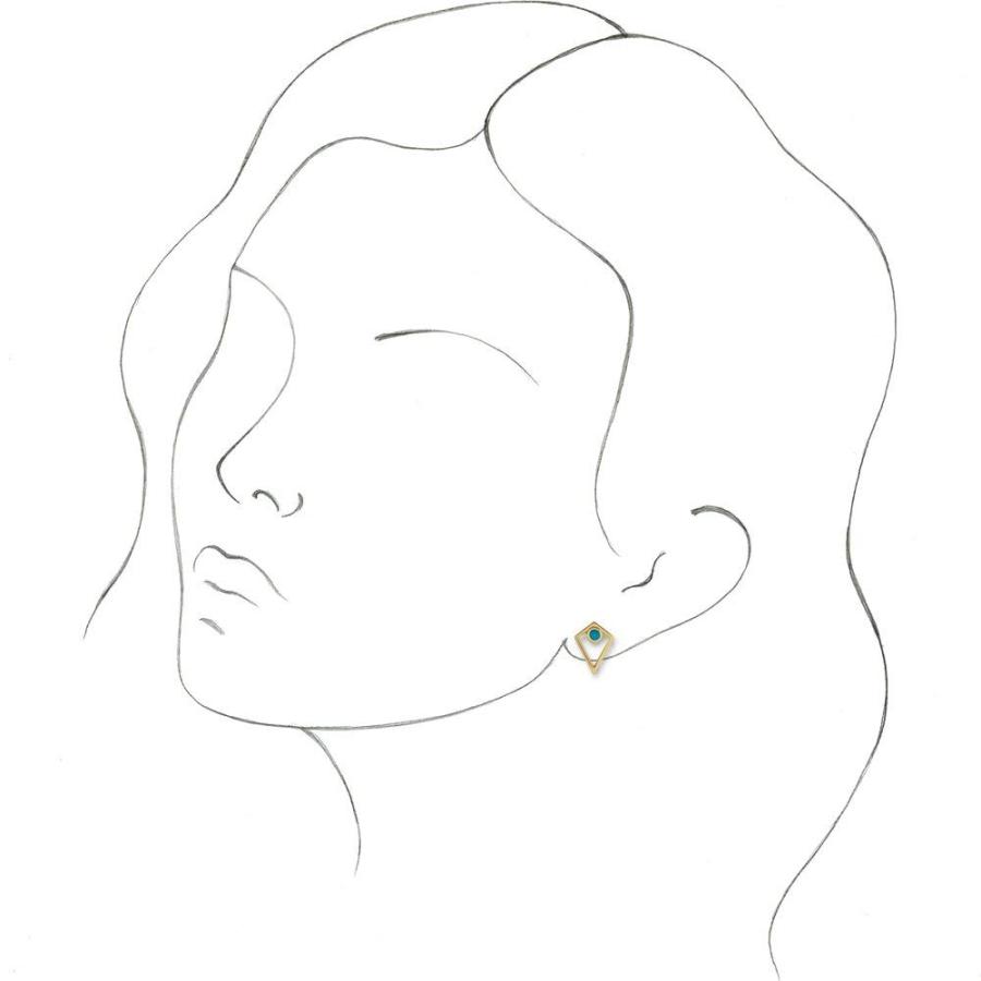 【並行輸入品】スタッドピアス (14mm x 10mm)。, ゴールド, ターコイズ Solid 14k Yellow Gold Turquoiの画像