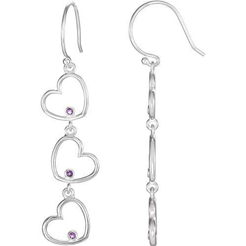 【並行輸入品】Solid 925 Sterling Silver Amethyst Triple Heart Charm Dangle Earの画像