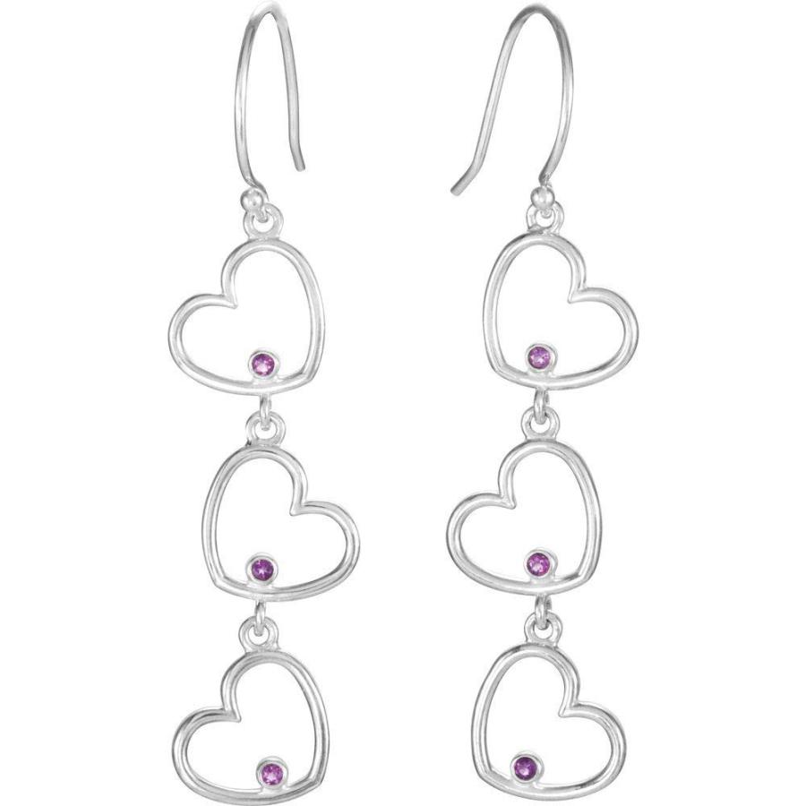 【並行輸入品】Solid 925 Sterling Silver Amethyst Triple Heart Charm Dangle Earの画像