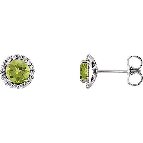 【並行輸入品】Solid 925 Sterling Silver Peridot and 1/6 Cttw Diamond Stud Earrの画像