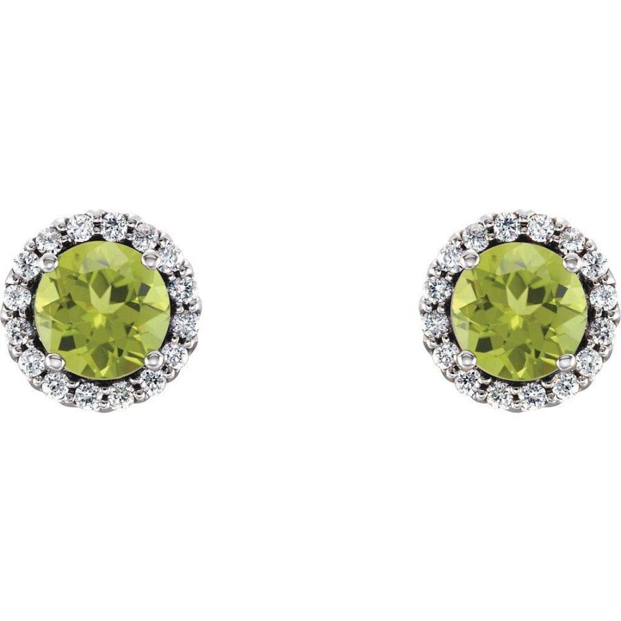 【並行輸入品】Solid 925 Sterling Silver Peridot and 1/6 Cttw Diamond Stud Earrの画像