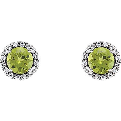 【並行輸入品】Solid 925 Sterling Silver Peridot and 1/6 Cttw Diamond Stud Earrの画像