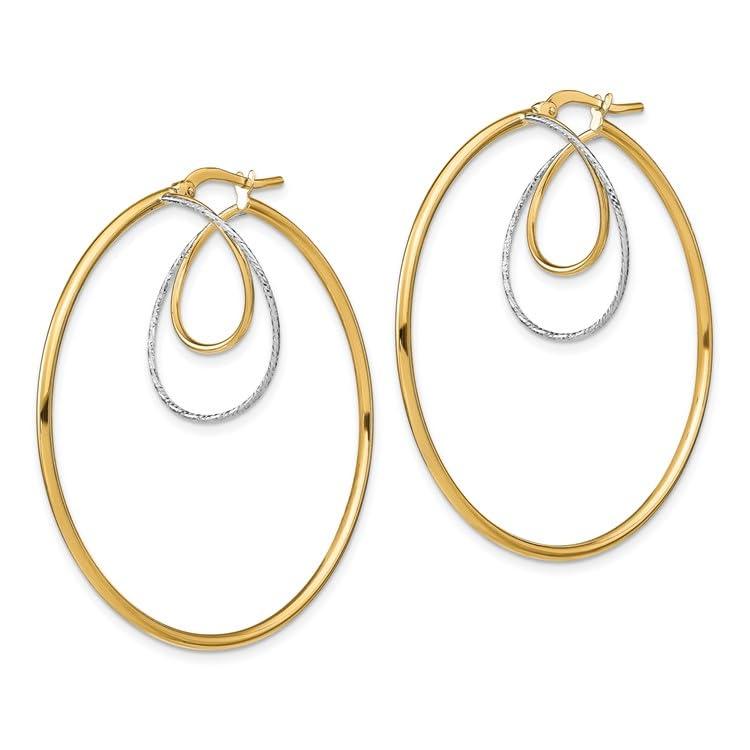 【並行輸入品】14K ツートーン ゴールド ホワイト ダイヤモンドカット ツイスト サークル インサイド フープイヤリング, One sizeの画像