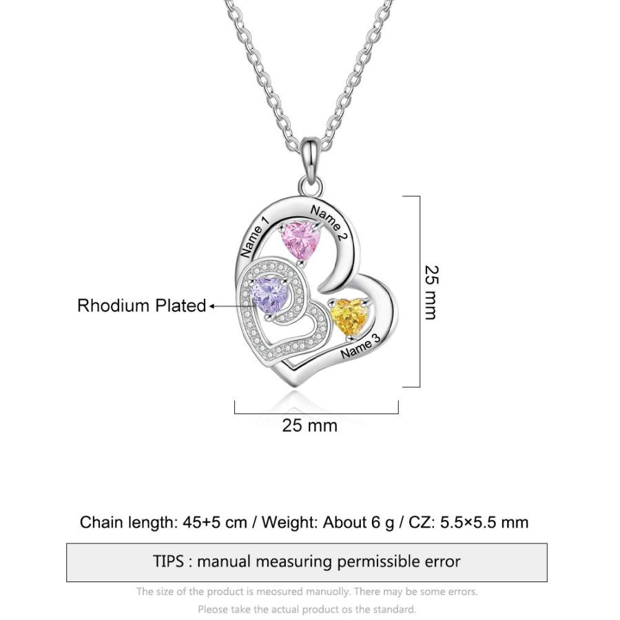 【並行輸入品】カスタムネームネックレス 母用 パーソナライズペンダントネックレス 名前&ハート3個付き 人工誕生石 婚約ジュエリー 女性用 シル