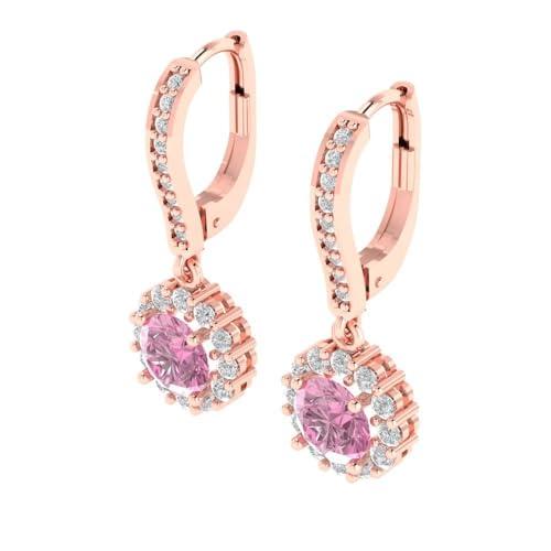 【並行輸入品】3.55 ct Round Cut Halo Solitaire VVS1 Pink Simulated Diamond Paiの画像