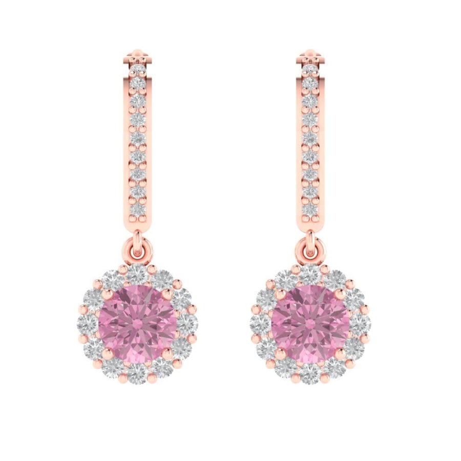 【並行輸入品】3.55 ct Round Cut Halo Solitaire VVS1 Pink Simulated Diamond Paiの画像